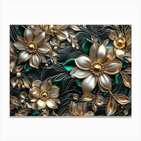 Gold And Green Flowers Canvas Print