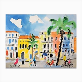 Palermo Italy Cute Watercolour Illustration 4 Canvas Print