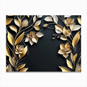 Luxury Black And Golden 3d Floral 2 Canvas Print