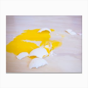 Broken Egg That Fell On The Floor Is Splattered With Yellow Yolk Everywhere Canvas Print