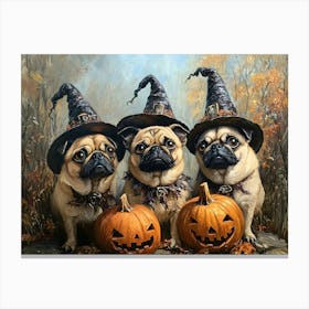 Halloween Pugs In Oil 18 Canvas Print