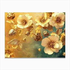 Golden Floral Background, Abstract Vintage Flower Design, Gold Nature 3 Canvas Print