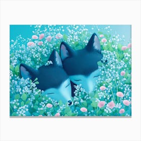 Two Wolves In Flowers Canvas Print