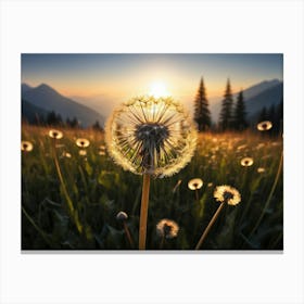 Dandelion sitting on a field, morning or dusk 2 Canvas Print