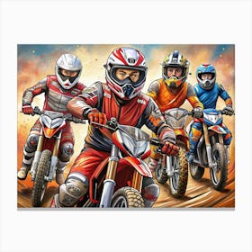 Four Motocross Riders Racing Canvas Print