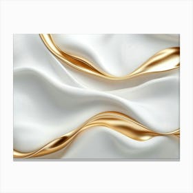 Elegant 3d Design White and Golden Silk Satin Geometric Waves Canvas Print