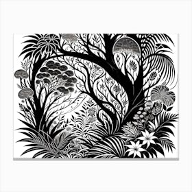 Black And White Drawing Of A Forest Canvas Print