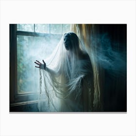 Halloween Themed Photo Of A Translucent Ghostly Figure Draped In A Veil Representing Religion And Pa Canvas Print