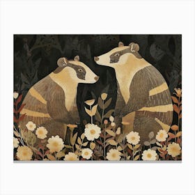 Floral Animal Illustration Badger 1 Canvas Print