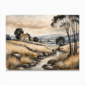 Antique Rustic Muted Landscape Painting (23) Canvas Print