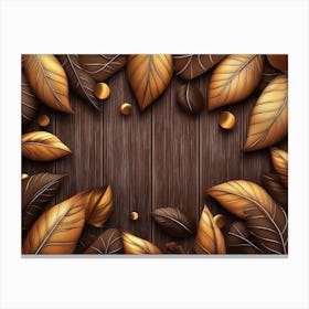 Autumn Leaves On Wooden Background Canvas Print