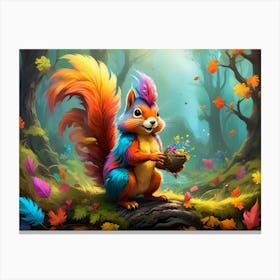 Fantasy Squirrel,Rainbow Feathers #5 Canvas Print