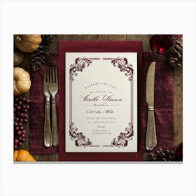 Antique Thanksgiving Invitation Embracing Baroque Flair Centered Marbled Design Hence Its Vintage C (1) Canvas Print