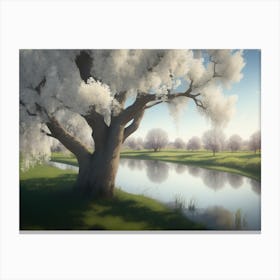 Willow Trees With New Greenery Swaying In The Spring Breeze Canvas Print