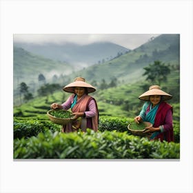 Two Women Picking Tea Leaves paintings art print Canvas Print