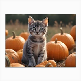 Cute Kitten In A Pumpkin Patch 6 Canvas Print