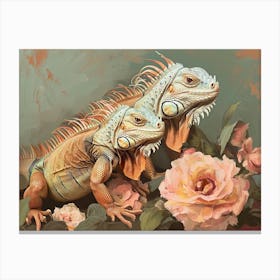 Floral Animal Illustration Iguana 3 Canvas Print