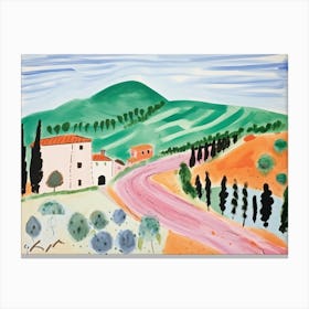 Tuscany Hills Italy Cute Watercolour Illustration 2 Canvas Print