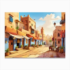 Morocco Afternoon Cartoon City Art Print Canvas Print