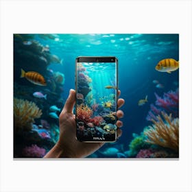 Aquatic Creature Themed Smartphone Scales Glinting With Watercolor Gradients Simulating Underwater Canvas Print