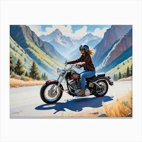 Woman On A Motorcycle 13 Canvas Print