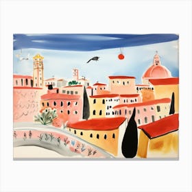 Bologna Italy Cute Watercolour Illustration 1 Canvas Print