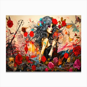 Witches And Music - Girl With Roses Canvas Print