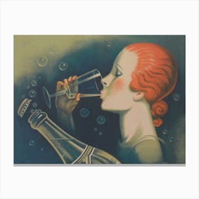 Woman Drinking Sparkling Water Vintage Print Canvas Print