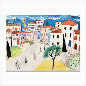 Brescia Italy Cute Watercolour Illustration 3 Canvas Print