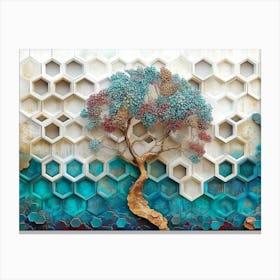 White Lattice and Ethereal Tree On Oak, Complemented By A Mix Of Turquoise Canvas Print