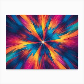 Abstract Burst Of Vibrant Colors Blue, Orange, Pink, And Yellow Radiating Outwards From A Central Point, Creating A Sense Of Energy And Motion Canvas Print