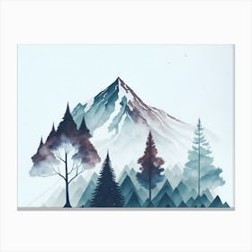 Mountain And Forest In Minimalist Watercolor Horizontal Composition 75 Canvas Print