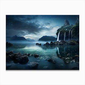Waterfall At Night 2 Canvas Print