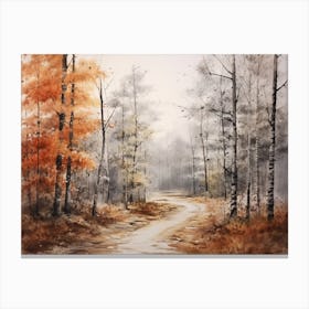 A Painting Of Country Road Through Woods In Autumn 67 Canvas Print