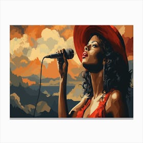 Woman In Red Hat Singing Canvas Print