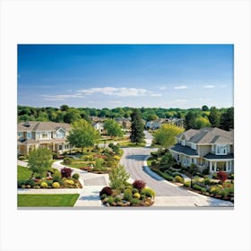 An Elegant Upscale Suburban Residential Real Estate Landscape Displaying Meticulous Homes Immersed (1) Canvas Print