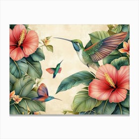 Hummingbirds And Flowers 1 Canvas Print