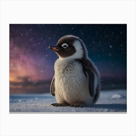 Penguin In The Snow 1 Canvas Print