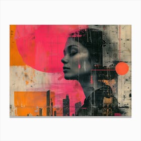 Analog Fusion: A Tapestry of Mixed Media Masterpieces Cityscape' Canvas Print