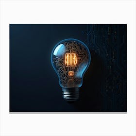 Light Bulb On Circuit Board Canvas Print