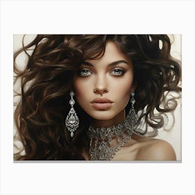 Beautiful Woman With Long Hair Paintings Art Print Canvas Print