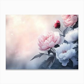 Beautiful Blooming Peonies On An Abstract Ombre Background 2 Canvas Print