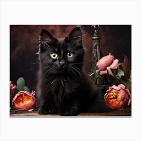 Black Cat With Flowers 1 Canvas Print