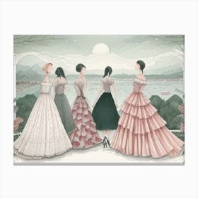 Four Ladies In Dresses Canvas Print