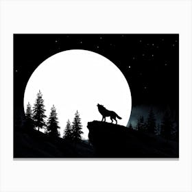 Illustration Of A Lone Wolf Howling Under A Full Moon In The Wilderness Of Wyoming Its Silhouette A 2 Canvas Print