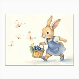 Bunny With Basket Of Blueberries Kids and Nursery Canvas Print