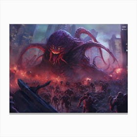 Colossal alien monster invading a night city Canvas Print