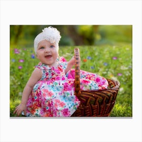 Baby Girl In A Basket Canvas Print