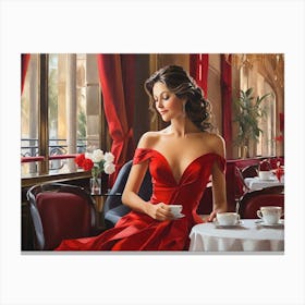 Smiling Lady In Red Canvas Print