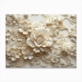 White Flowers And Pearls Canvas Print